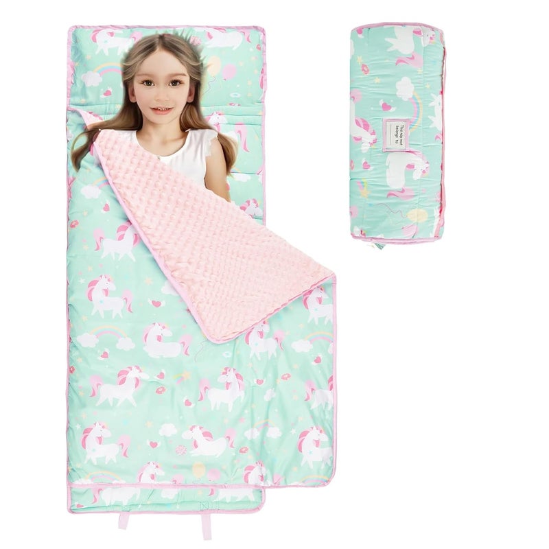 NICE CHOICE Toddler Nap Mat for Daycare Preschool Boys Girls Extra Large Rolled Sleeping Bag Mat with Pillow and Blanket for Toddler Boys Girls Kindergarten Travel CampingUnicorn Upgraded - Image 1