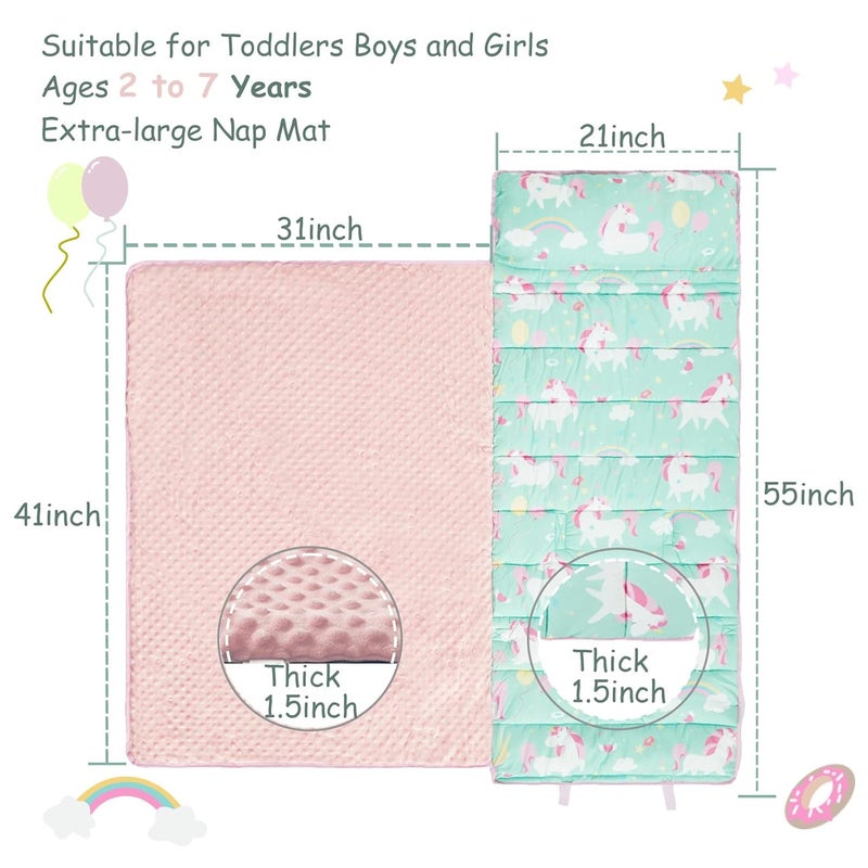 NICE CHOICE Toddler Nap Mat for Daycare Preschool Boys Girls Extra Large Rolled Sleeping Bag Mat with Pillow and Blanket for Toddler Boys Girls Kindergarten Travel CampingUnicorn Upgraded - Image 2
