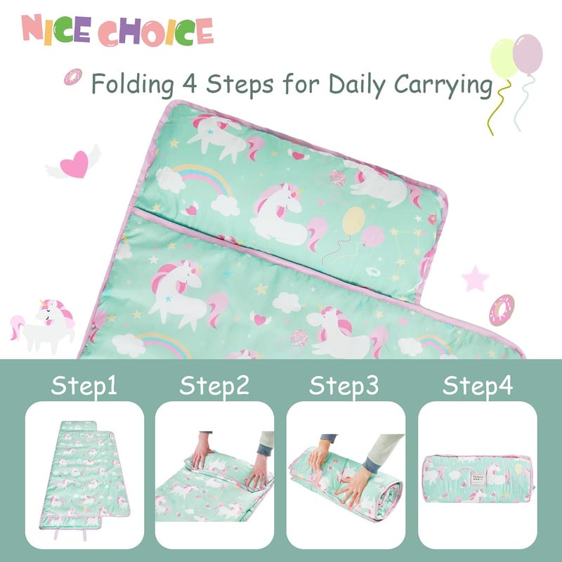 NICE CHOICE Toddler Nap Mat for Daycare Preschool Boys Girls Extra Large Rolled Sleeping Bag Mat with Pillow and Blanket for Toddler Boys Girls Kindergarten Travel CampingUnicorn Upgraded - Image 3