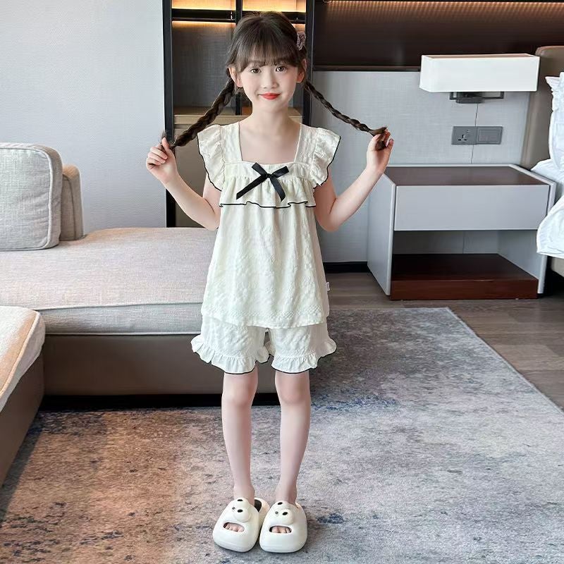 New Summer Children'S Pajamas Girls Cute Short Sleeve Square Collar Girls Cartoon Suspenders Home Clothes Suit - Image 3
