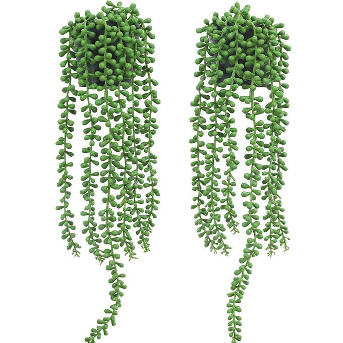 2pcs Fake Hanging Plants Fake Potted String of Pearls Succulent Plants Small Faux Plants for Indoor Outdoor Shelf Wall Decor