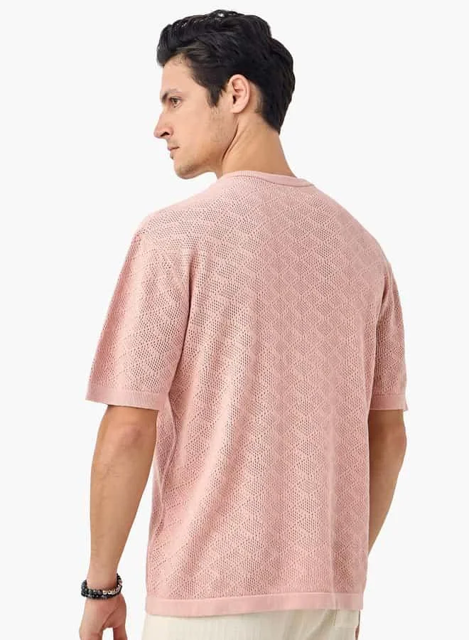 Iconic Iconic Textured T-shirt with Short Sleeves