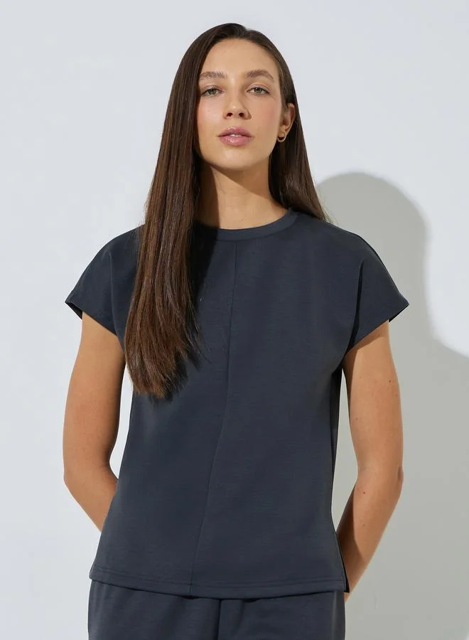ستايلي Charcoal Solid Round Neck T-Shirt and Joggers Co-ord Set