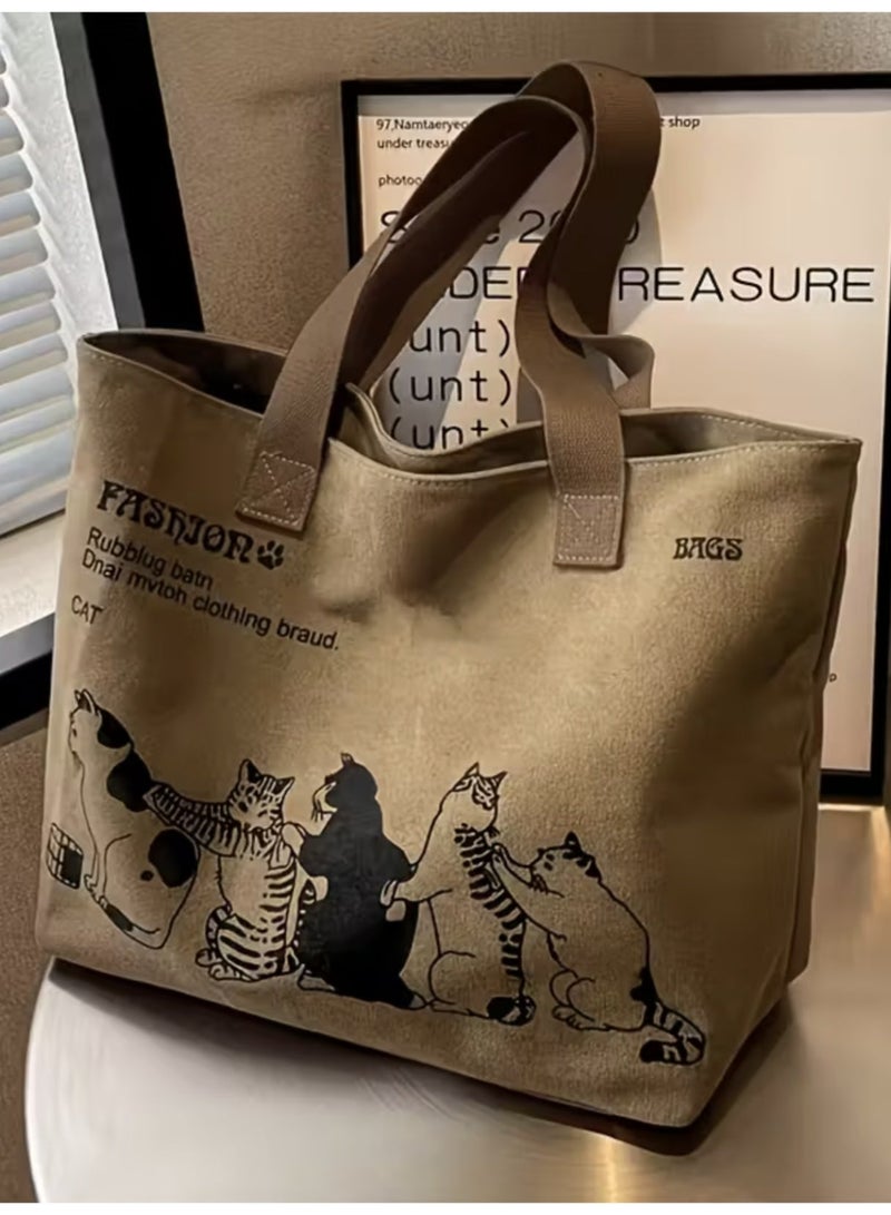 Women'S Canvas Tote Bag | Stylish, Spacious, And Durable Shoulder Bag with Zipper Closure And Classic Design - Perfect for Work And Everyday Use, in Animal Print, And Khaki Colors - Image 1