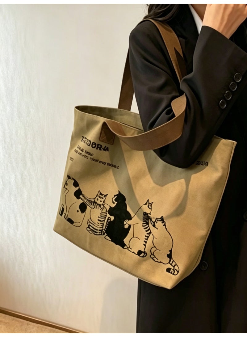 Women'S Canvas Tote Bag | Stylish, Spacious, And Durable Shoulder Bag with Zipper Closure And Classic Design - Perfect for Work And Everyday Use, in Animal Print, And Khaki Colors - Image 5