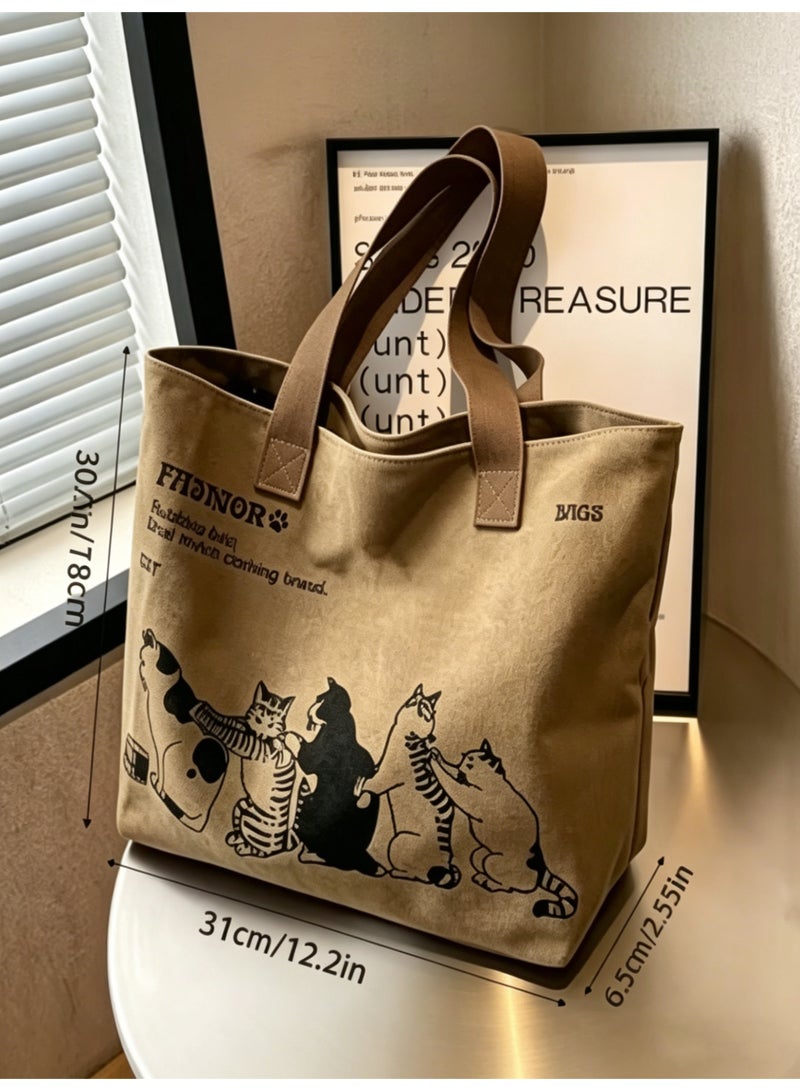 Women'S Canvas Tote Bag | Stylish, Spacious, And Durable Shoulder Bag with Zipper Closure And Classic Design - Perfect for Work And Everyday Use, in Animal Print, And Khaki Colors - Image 3