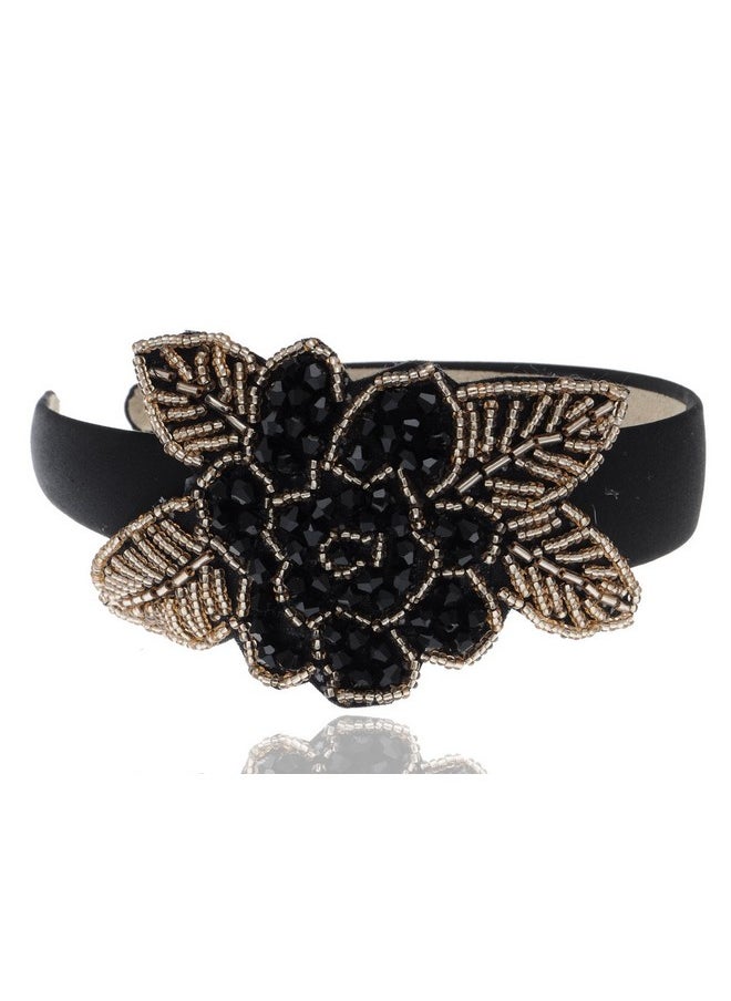 Alilang Lilang Women Intricate Design Single Black Bead Flower Golden Bead Leaves Fashion Headband 1 Piece  - Image 1