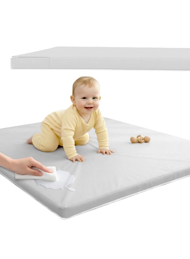 Sleepah Baby Play Mat for Floor (50" x 50") Waterproof Vegan Leather - Easy to Clean w Removable Cover - Mat for Tummy Time - Padded Thick 1.5" Foam Support Non-Slip Bottom for Infant Kids and Toddler (Tan) - Image 1