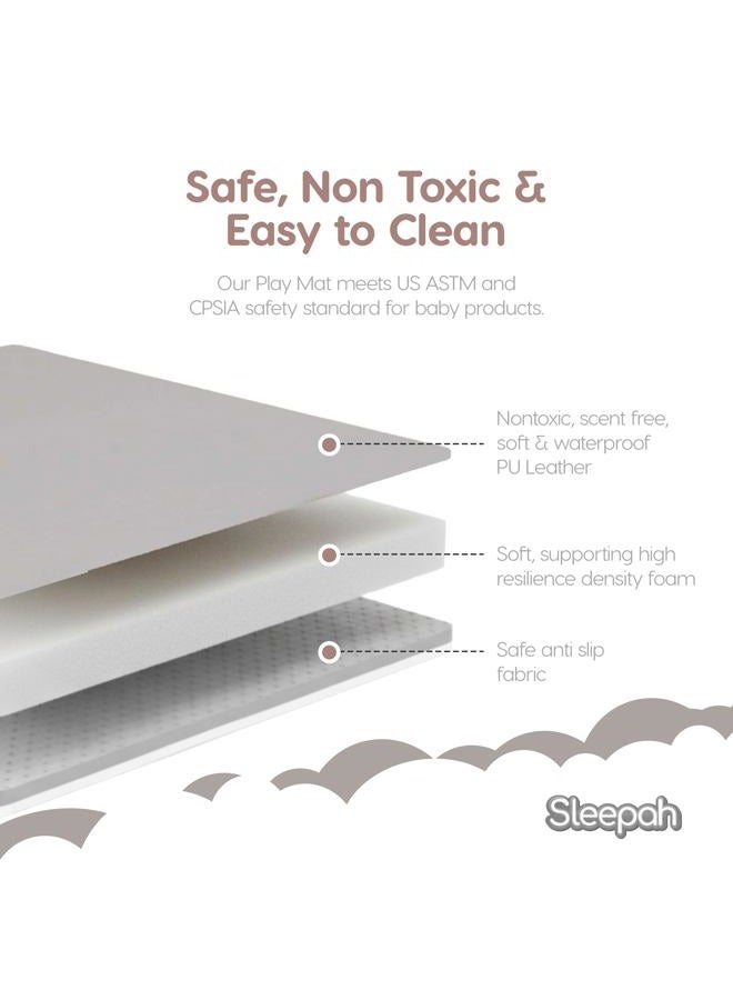 Sleepah Baby Play Mat for Floor (50" x 50") Waterproof Vegan Leather - Easy to Clean w Removable Cover - Mat for Tummy Time - Padded Thick 1.5" Foam Support Non-Slip Bottom for Infant Kids and Toddler (Tan) - Image 4