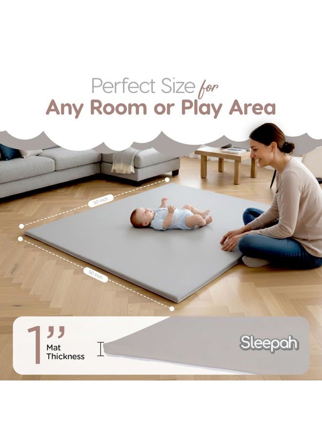 Sleepah Baby Play Mat for Floor (50" x 50") Waterproof Vegan Leather - Easy to Clean w Removable Cover - Mat for Tummy Time - Padded Thick 1.5" Foam Support Non-Slip Bottom for Infant Kids and Toddler (Tan) - Image 5