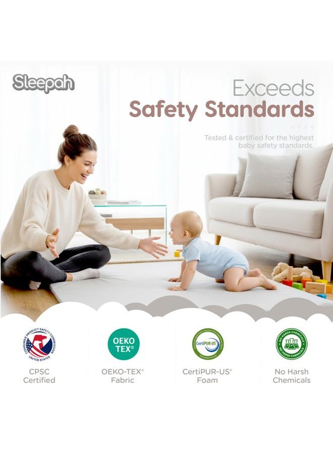 Sleepah Baby Play Mat for Floor (50" x 50") Waterproof Vegan Leather - Easy to Clean w Removable Cover - Mat for Tummy Time - Padded Thick 1.5" Foam Support Non-Slip Bottom for Infant Kids and Toddler (Tan) - Image 3
