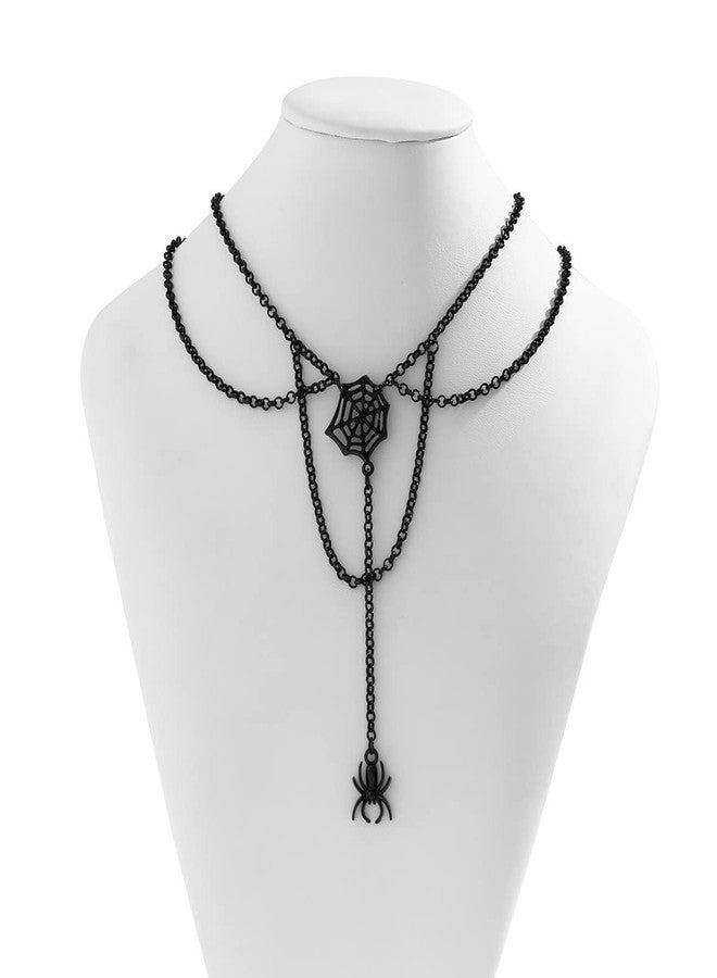 ALoveSoul Halloween Spider Choker Gothic Spider Web Tassel Collar Layered Necklace - Image 4
