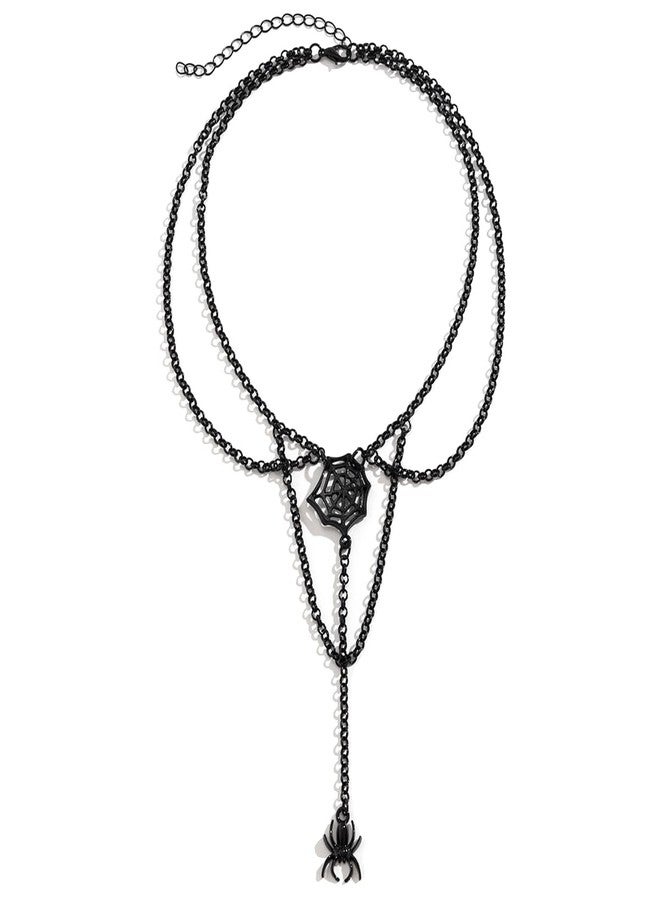ALoveSoul Halloween Spider Choker Gothic Spider Web Tassel Collar Layered Necklace - Image 1