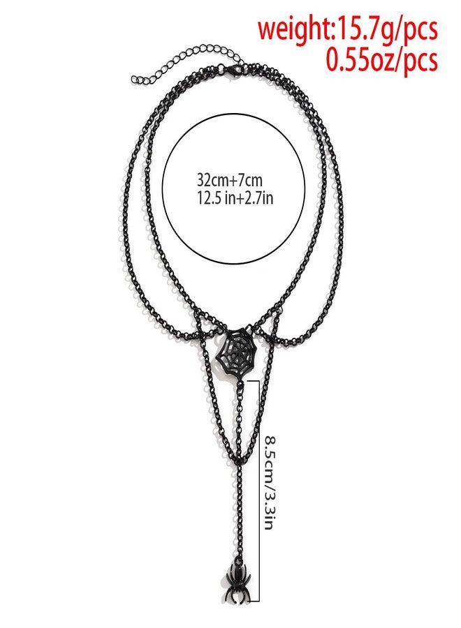 ALoveSoul Halloween Spider Choker Gothic Spider Web Tassel Collar Layered Necklace - Image 3