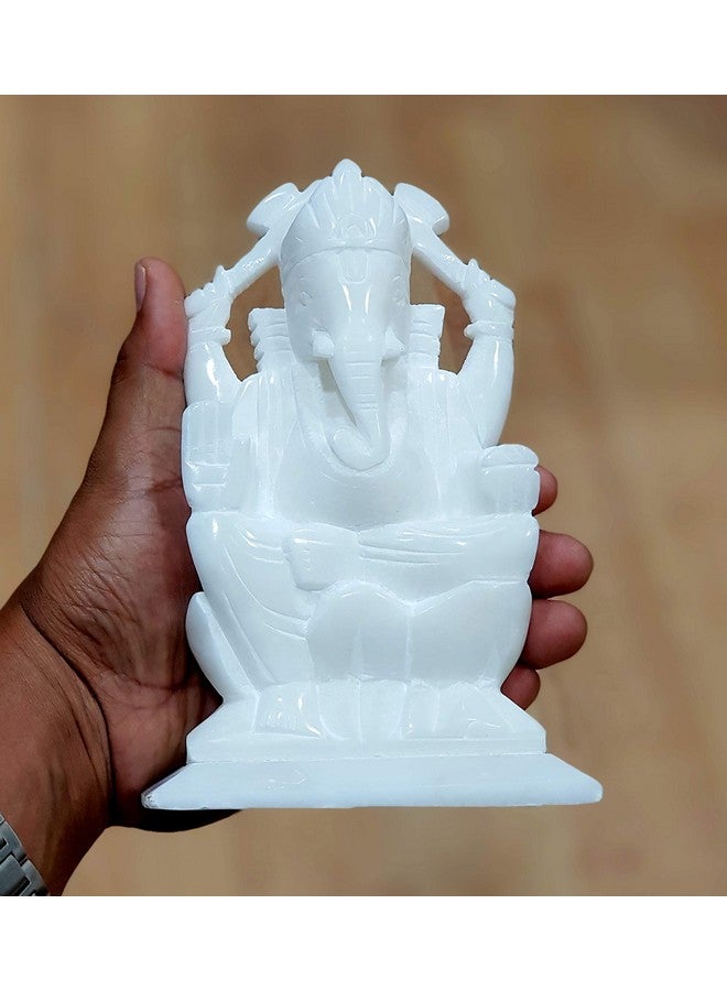 StonKraft Marble Action Ganesh Ganesha Statue Murti Idol (5" Right Trunk), Multicolor - Image 4