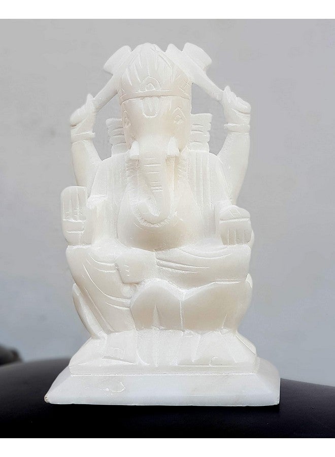 StonKraft Marble Action Ganesh Ganesha Statue Murti Idol (5" Right Trunk), Multicolor - Image 3