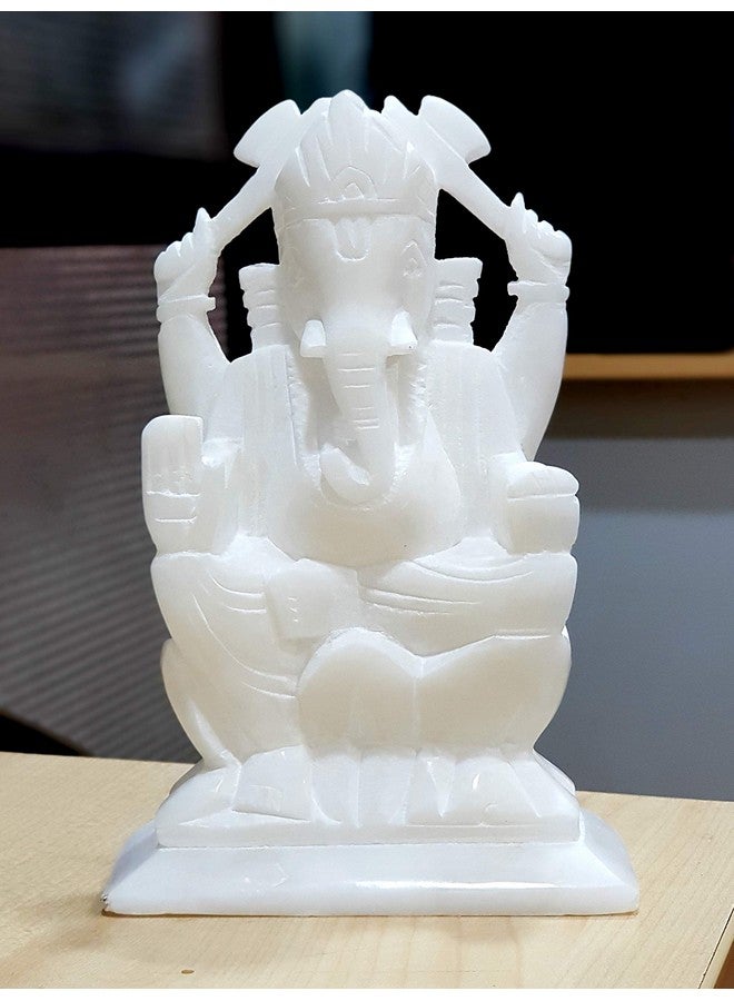 StonKraft Marble Action Ganesh Ganesha Statue Murti Idol (5" Right Trunk), Multicolor - Image 2