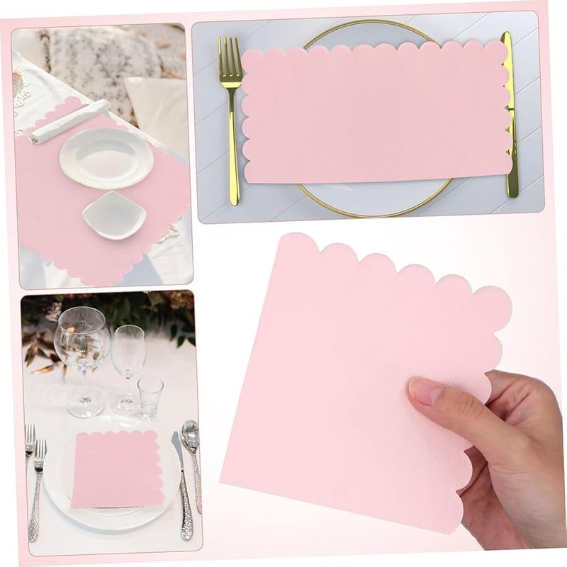 مناديل وردي فاتح ذات حافة متموجة تستخدم لمرة واحدة 150 قطعة لتزيين طاولات حفلات الزفاف والمناسبات - Image 4