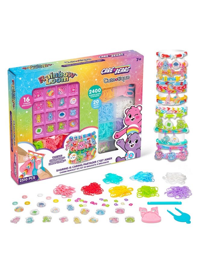 راينبو لووم نول قوس قزح: دببة الرعاية، كيوتييك: المشاركة تعني الرعاية - 16 قطعة، طقم أساور مطاطية اصنعها بنفسك، نول دببة التشجيع الحصري، صناعة المجوهرات، للأطفال من سن 7 سنوات فما فوق - Image 1