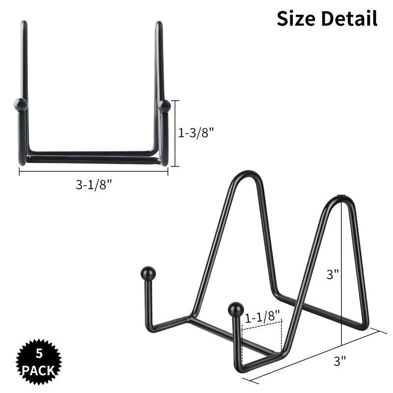 IBosins 5 Pack 3 Inch Small Plate Holder Display Stands, Mini Metal Black Frame Stand for Picture, Book, Photo Easel, Creation, Collectibles - Image 2