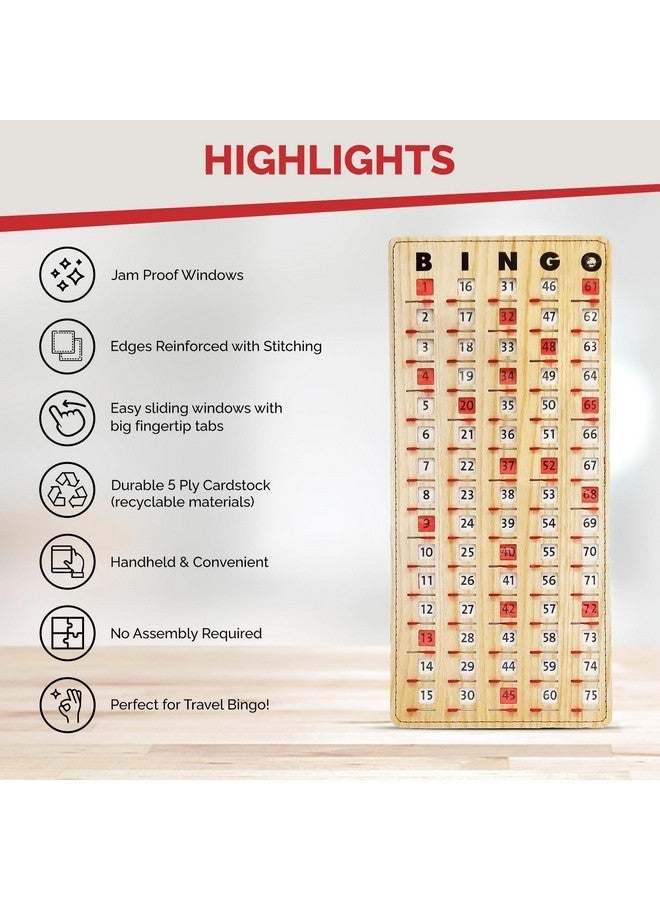 MR CHIPS Jam-Proof Finger Tip Master Bingo Card with Sliding Windows Large Cardboard Calling Cards Tan Style - Image 4