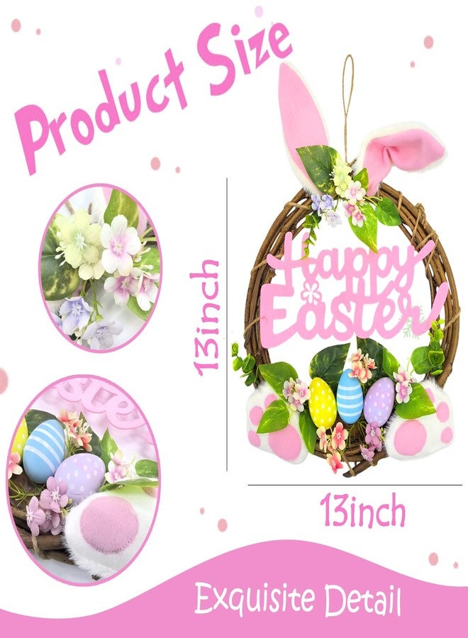 Apear1 13'' Easter Bunny Wreaths for Front Door, Happy Easter Rabbit Wreath Decoration with Pastel Speckled Eggs, Artificial Farmhouse Wall Decor for Holiday Home Indoor (Happy Easter) - Image 2