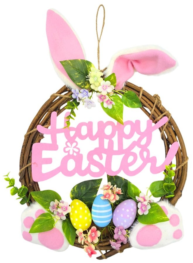 Apear1 13'' Easter Bunny Wreaths for Front Door, Happy Easter Rabbit Wreath Decoration with Pastel Speckled Eggs, Artificial Farmhouse Wall Decor for Holiday Home Indoor (Happy Easter) - Image 1