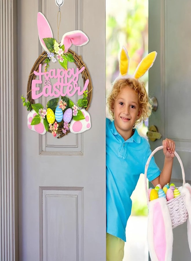 Apear1 13'' Easter Bunny Wreaths for Front Door, Happy Easter Rabbit Wreath Decoration with Pastel Speckled Eggs, Artificial Farmhouse Wall Decor for Holiday Home Indoor (Happy Easter) - Image 4