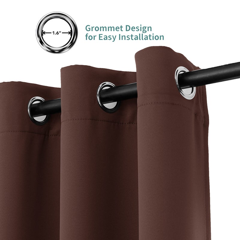 Pickluc Grommet Blackout Curtains 96 Inches Long 2 Panels, Light Blocking Window Drapes for Living Room, Thermal Insulated, Noise Reduction, Cappuccino Brown, 52" Wide x 96" Length - Image 3