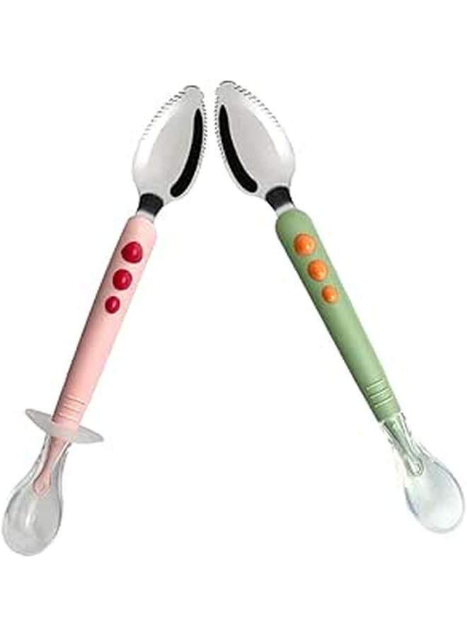 2Pcs Soft Tip Baby Fruit Puree Feeding Spoons ergonomic design safe for teething boy girl blue - Image 1