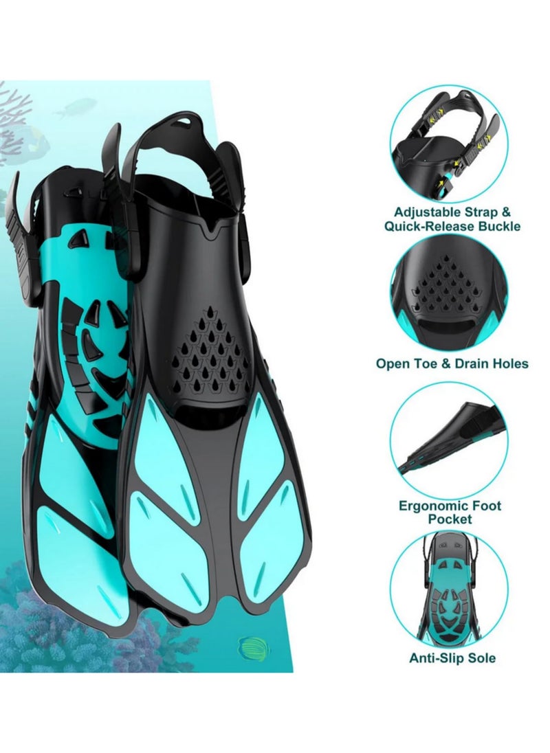 Generic Adjustable Snorkel Fins Short Silicone Scuba Diving Shoes Open Heel Travel Size Durable PP+PC+TPR Floating Swim Flippers for Pool Snorkeling Training Easy Adjust Buckles L/XL  - Image 4