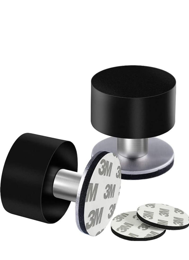 RATSAW 2 Pack Door Stops with Extra Stickers Self-Adhesive Door Stopper with Black Rubber and Stainless Steel Body Heavy Duty Sound Dampening Door Bumpers for Home Office Use  - Image 1