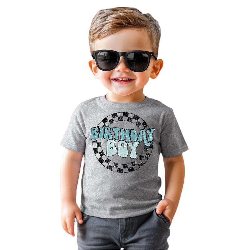 cheerilulu Birthday Boy Shirt, Toddler Boy Birthday T-Shirt, Grey Letter Print, Short Sleeve, Regular Fit, 5-6 Years, Boys - Image 2