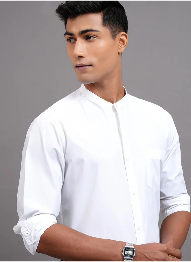 هاي لاندر Slim Fit Mandarin Collar Shirt with Pocket