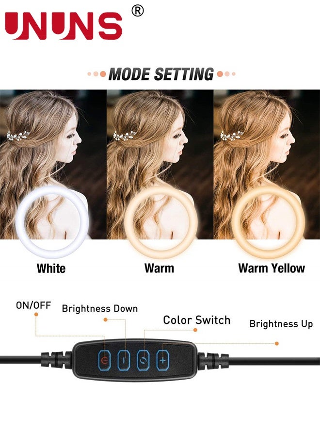 UNUNS LED Video Light,10CM LED Ring Light with 3 Adjustable Phone Holders,Fill Light Portable,Selfie Ring Light for Photography,Selfie,Vlogging,Makeup,Live Streaming - Image 4
