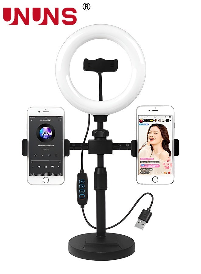 UNUNS LED Video Light,10CM LED Ring Light with 3 Adjustable Phone Holders,Fill Light Portable,Selfie Ring Light for Photography,Selfie,Vlogging,Makeup,Live Streaming - Image 1