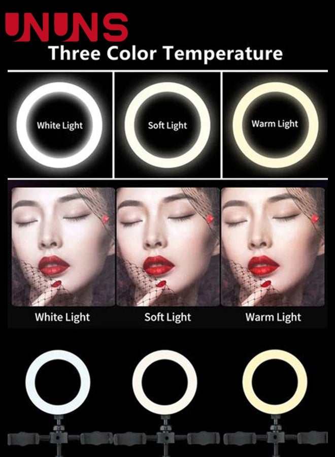UNUNS LED Video Light,10CM LED Ring Light with 3 Adjustable Phone Holders,Fill Light Portable,Selfie Ring Light for Photography,Selfie,Vlogging,Makeup,Live Streaming - Image 2