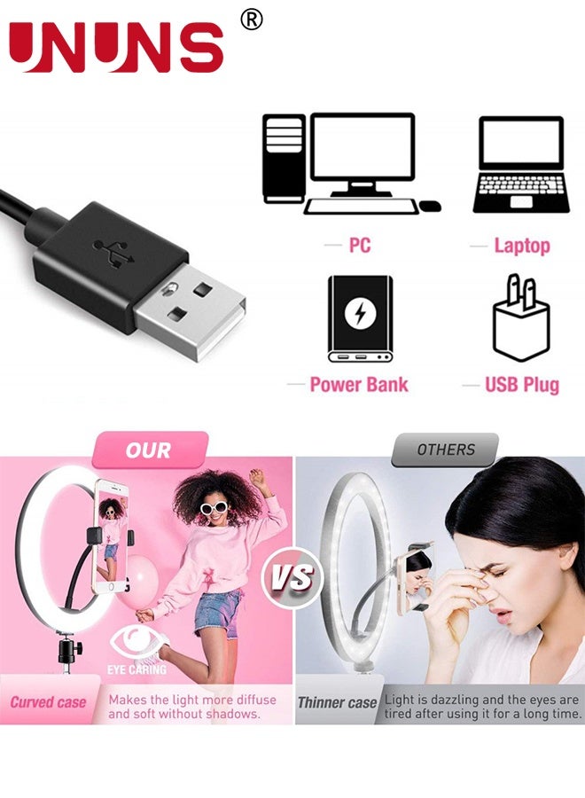 UNUNS LED Video Light,10CM LED Ring Light with 3 Adjustable Phone Holders,Fill Light Portable,Selfie Ring Light for Photography,Selfie,Vlogging,Makeup,Live Streaming - Image 5