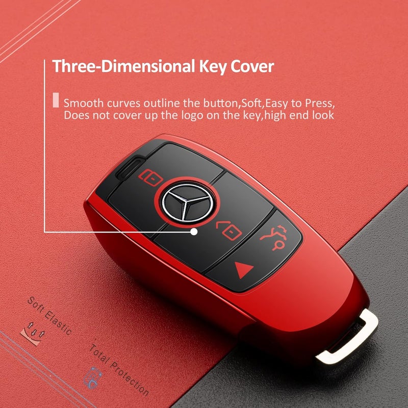 ZSPDACC Compatible Mercedes Benz Key Fob Cover Red Car Key Chain Case Protector Holder Accessories - Image 3