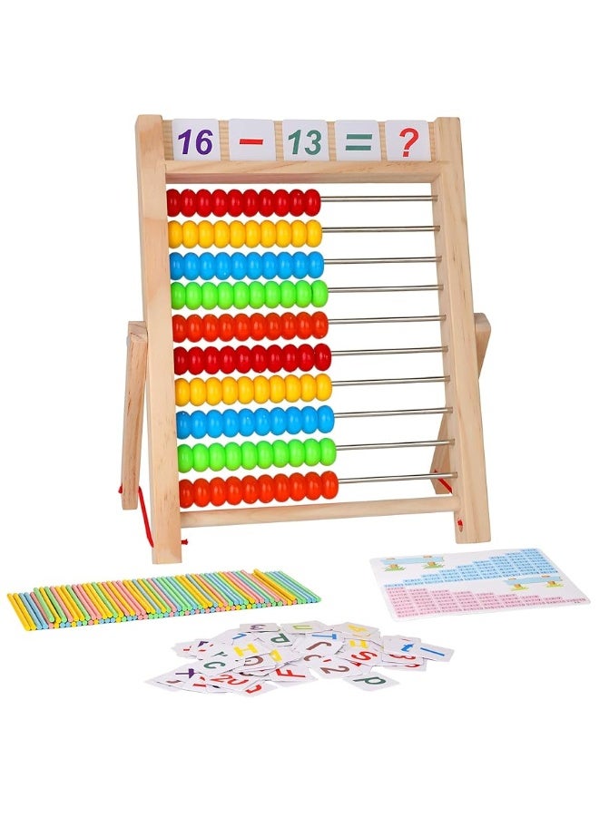 KIDWILL Preschool Math Learning Toy,10-Row Wooden Frame Abacus with Multi-Color Beads, Counting Sticks, Number Alphabet Cards, Gift for 2 3 4 5 6 Years Old Toddlers Boys Girls - Image 3