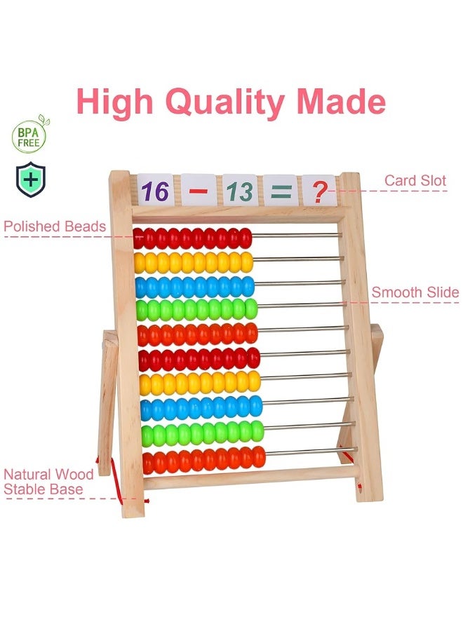 KIDWILL Preschool Math Learning Toy,10-Row Wooden Frame Abacus with Multi-Color Beads, Counting Sticks, Number Alphabet Cards, Gift for 2 3 4 5 6 Years Old Toddlers Boys Girls - Image 5