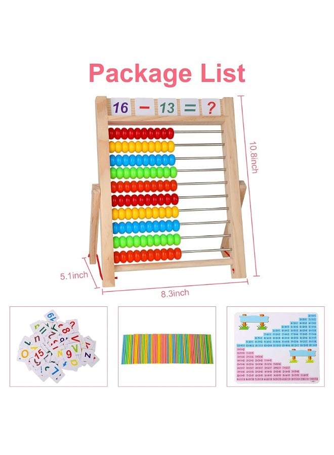 KIDWILL Preschool Math Learning Toy,10-Row Wooden Frame Abacus with Multi-Color Beads, Counting Sticks, Number Alphabet Cards, Gift for 2 3 4 5 6 Years Old Toddlers Boys Girls - Image 4