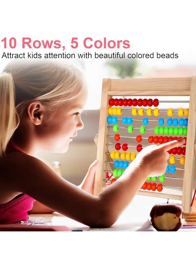 KIDWILL Preschool Math Learning Toy,10-Row Wooden Frame Abacus with Multi-Color Beads, Counting Sticks, Number Alphabet Cards, Gift for 2 3 4 5 6 Years Old Toddlers Boys Girls - Image 2