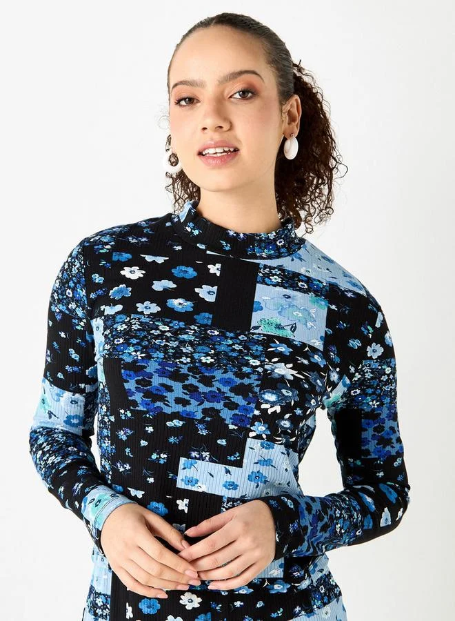 Lee Cooper Lee Cooper Floral Print High Neck T-shirt with Long Sleeves