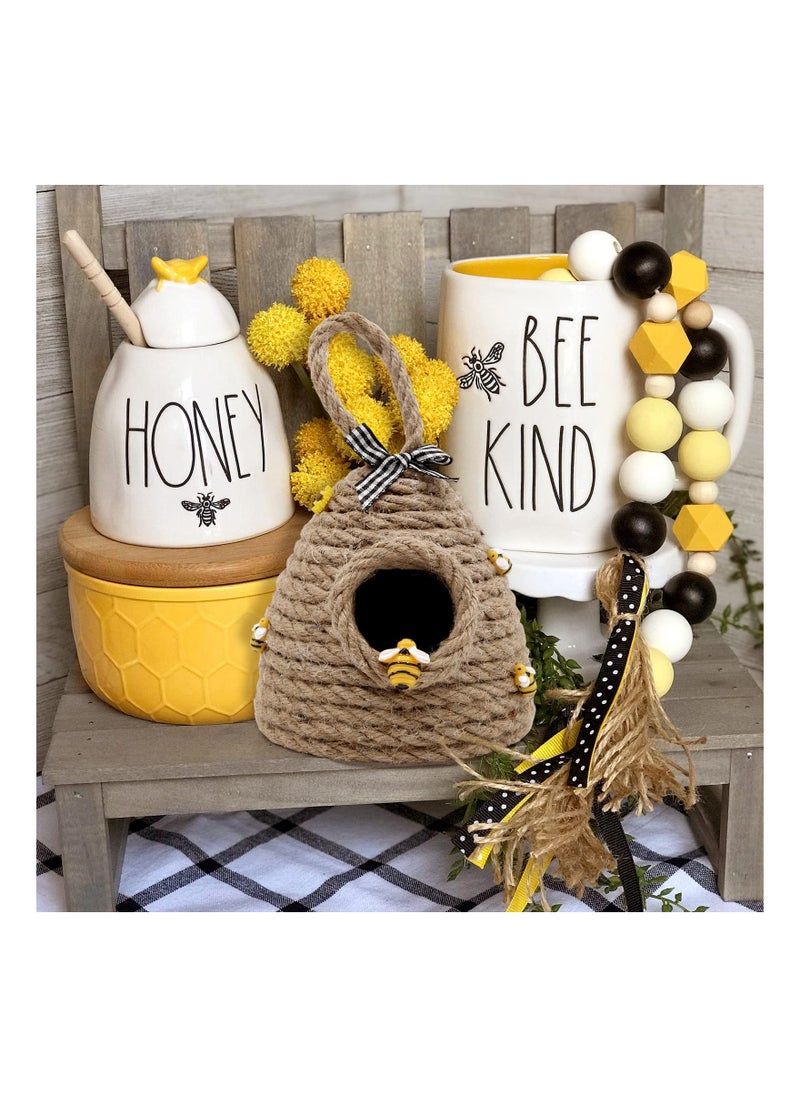 SYOSI - Bee Hive Decor Honey Bee Tiered Tray Decor Spring Summer Shelf Sitter Bee Kitchen Decor Bee Themed Wood Book Stack Mini Beehive Farmhouse for Table Shelf Sitter Home Coffee Bar Themed Party - Image 1