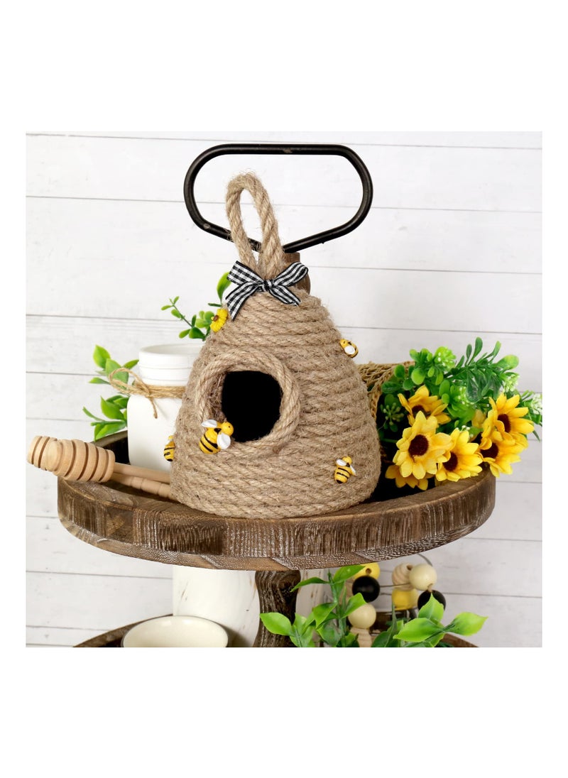 SYOSI - Bee Hive Decor Honey Bee Tiered Tray Decor Spring Summer Shelf Sitter Bee Kitchen Decor Bee Themed Wood Book Stack Mini Beehive Farmhouse for Table Shelf Sitter Home Coffee Bar Themed Party - Image 1