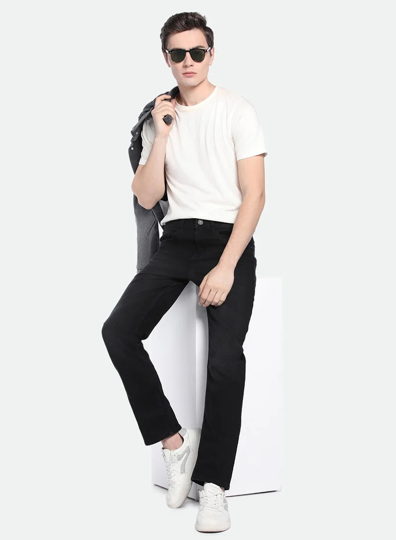 Men'S Black Cotton Blend Solid Pattern Full Length Straight Fit Jeans