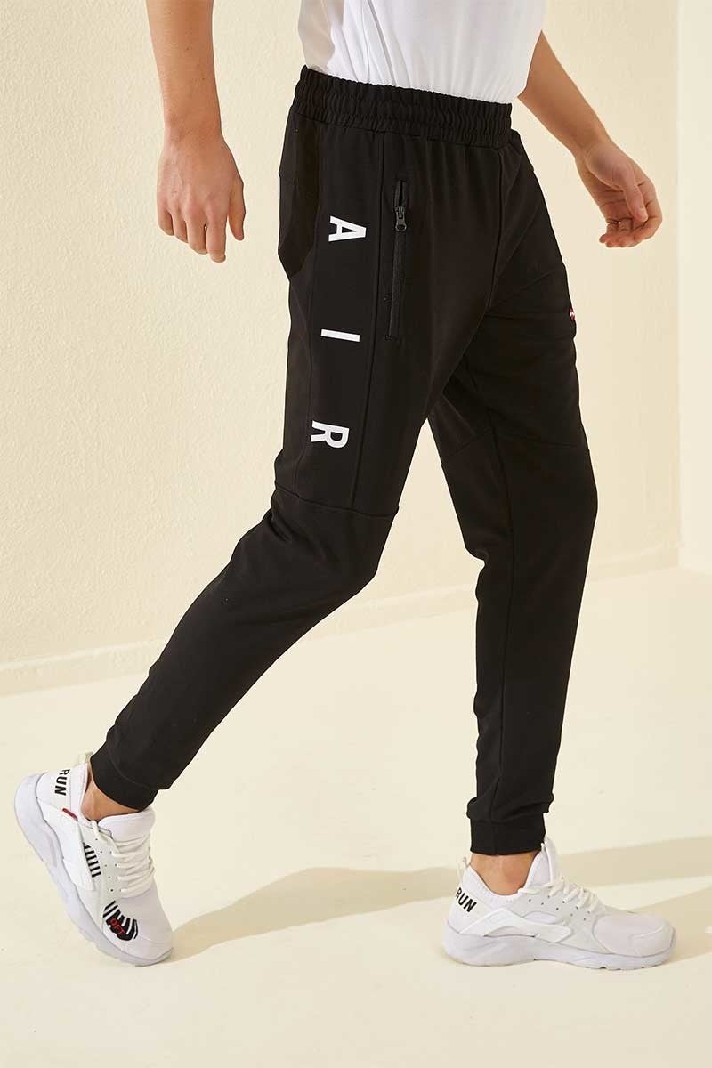 Tommy Life Black-Black Men's Air Printed Zipper Pocket Standard Fit Jogger Tracksuit Bottom-84587  - Image 2