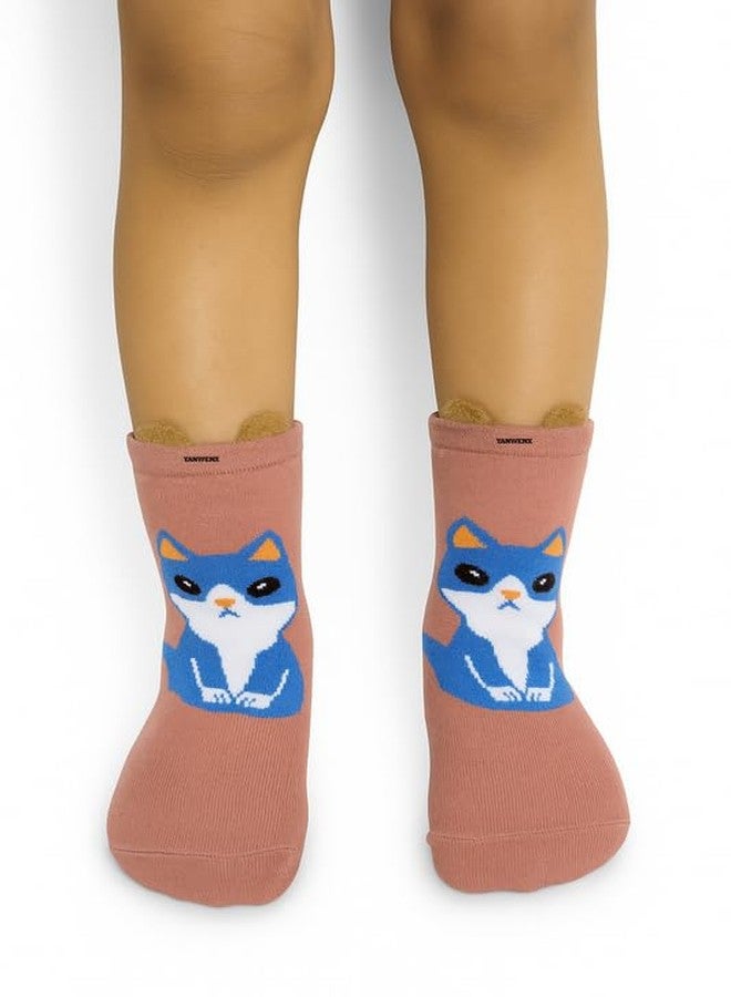 Yanwenx جوارب يان وينكس للأطفال (5 أزواج، متعددة الألوان) - تصميم قطة لطيفة | جوارب كاحل قطنية ناعمة، قابلة للتنفس ومريحة للأولاد والبنات (عمر 5-15 سنة) - Image 4