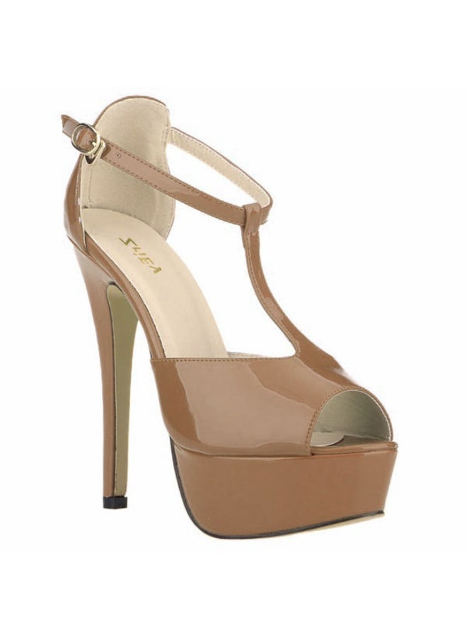 Loquat Stiletto Heel Waterproof Platform Peep-Toe Sandals 14cm Dark Nude  - Image 2